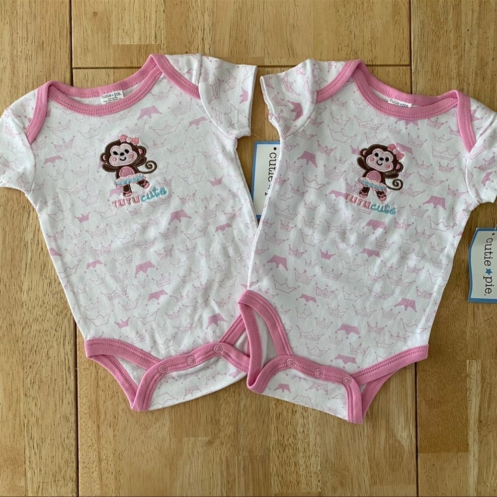 2 Cutie Pie TUTU Cute Monkey Bodysuits - 6/9 Months
